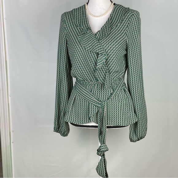 Max Studio Faux Wrap Ruffle Collar Long Sleeve Blouse With Wrap Ties Size Small - Picture 5 of 9